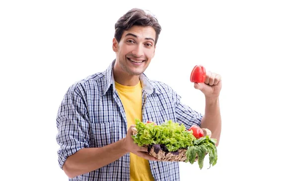 Homem com cesta de frutas e legumes — Fotografia de Stock