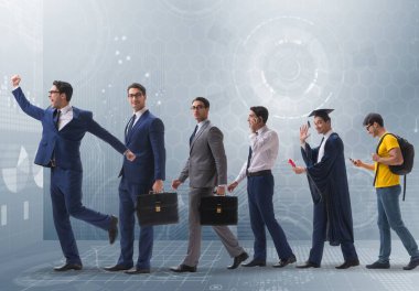 Erkeklerin aşamalarda ilerlediği iş konsepti