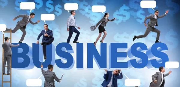 Los empresarios en concepto de negocio con escalera y burbuja callo —  Fotos de Stock