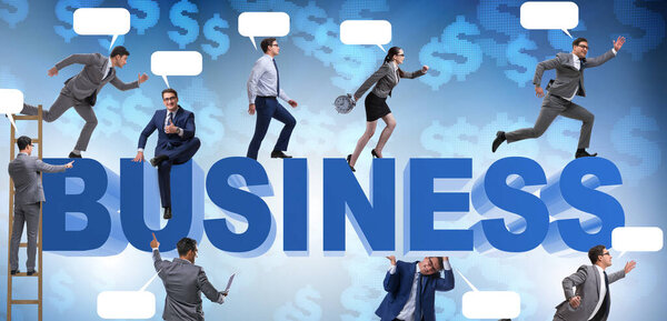 The businessmen in business concept with ladder and bubble callo