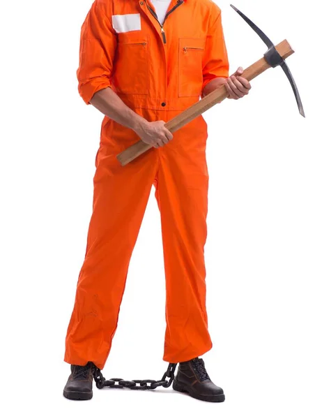 Prisoner with axe isolated on white background — Stock Photo, Image