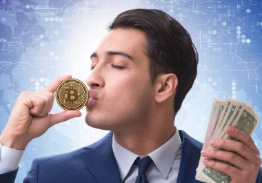 Bitcoin fiyat artışı kavramında iş adamı