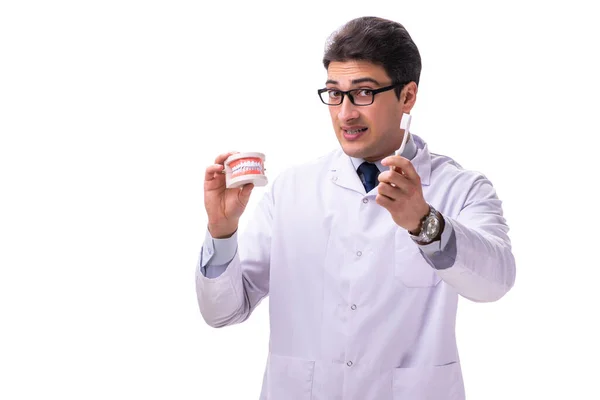 Jeune homme médecin stomatologue isolé sur blanc — Photo
