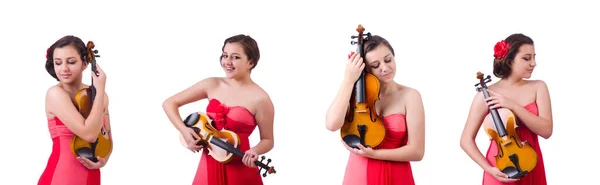 Young girl with violin on white — Stock Photo, Image