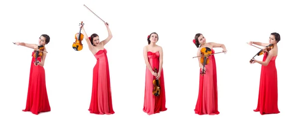 Ung flicka med violin på vitt — Stockfoto