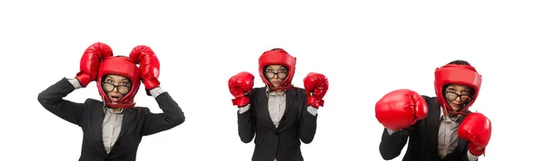 Boxeador mujer aislado sobre fondo blanco —  Fotos de Stock