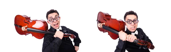 Hombre divertido con violín en blanco — Foto de Stock