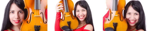 Chica joven con violín en blanco —  Fotos de Stock