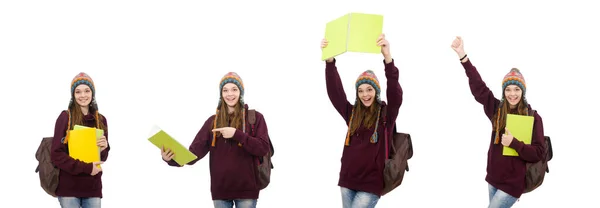 Lächelnder Student mit Rucksack auf weißem Grund — Stockfoto