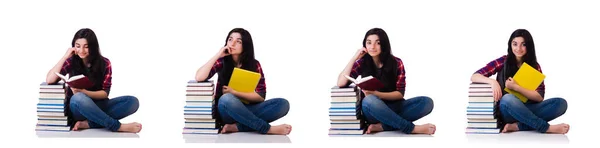 Mladý student s knihami izolované na bílém — Stock fotografie