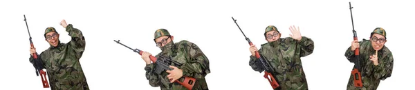 Militärangehöriger mit Pistole auf weißem Hintergrund — Stockfoto