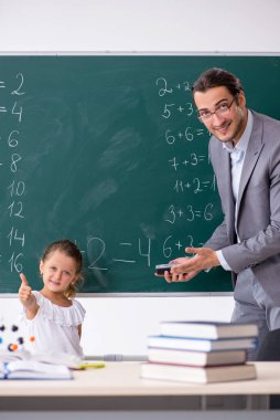 Öğretmenim ve genç kız sınıfta.