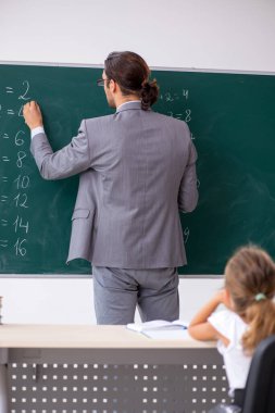 Öğretmenim ve genç kız sınıfta.