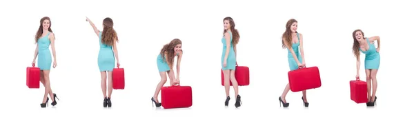 Žena s kufrem před cestování — Stock fotografie