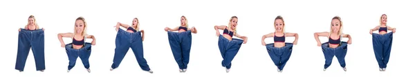 Mujer en concepto de dieta con jeans grandes —  Fotos de Stock