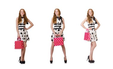 Beyaz çantalı genç kadın.