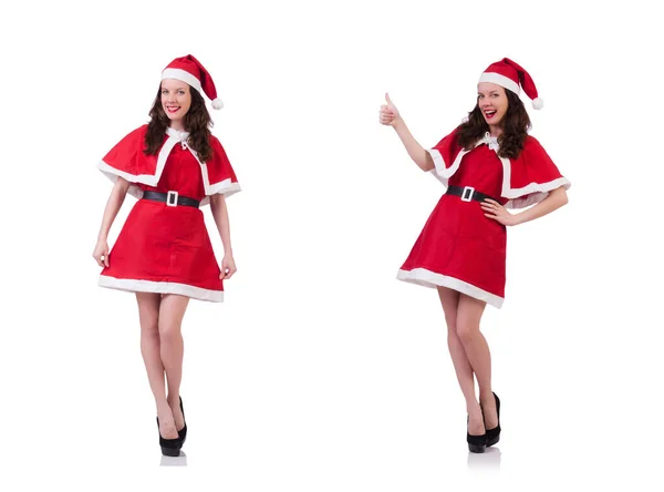 Snö flicka Santa i jul koncept isolerad på vitt — Stockfoto