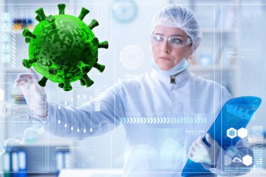Doktor laboratuvarda koronavirüs araştırması yapıyor.