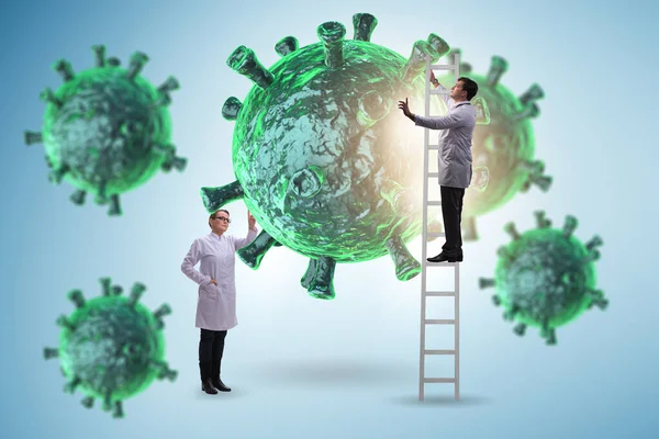 Coronavirus concept met arts op zoek naar genezing — Stockfoto