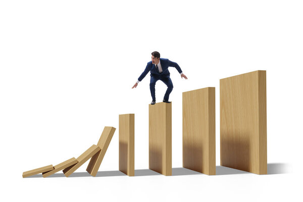 Бизнесмен в концепции эффекта домино
