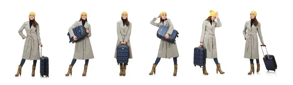 Donna con valigia pronta per le vacanze invernali — Foto Stock