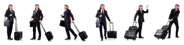 Hombre árabe con equipaje en blanco — Foto de Stock