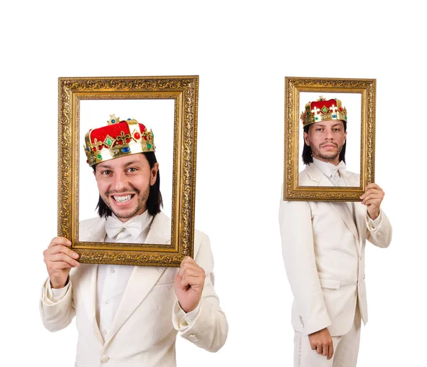 Rey con marco de imagen en blanco — Foto de Stock