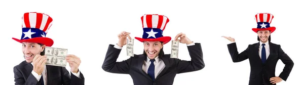 Человек в американском долларе и шляпе — стоковое фото