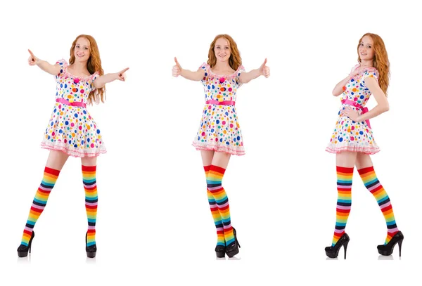 Young girl with colourful clothing on white — Stock Photo, Image