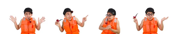 Funny man wearing orange safety vest — Stock Photo, Image