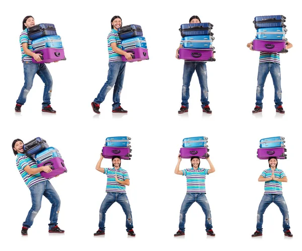 Travel vacation concept with luggage on white — Stock Photo, Image