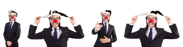 Lustige Clown Geschäftsmann isoliert auf dem weißen Hintergrund — Stockfoto