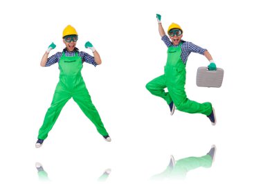 Sanayi işçisi beyaz arka planda izole edilmiş.