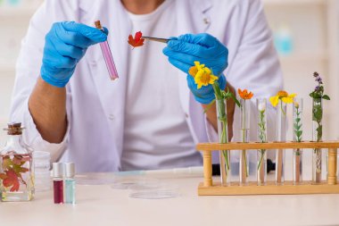 Parfüm sentezi konseptinde genç bir kimyager.