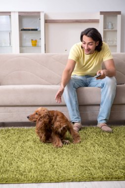 Cocker Spaniel köpeği olan genç bir adam.