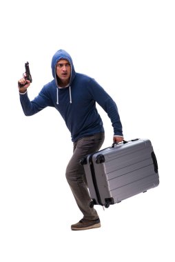 Genç erkek haydut beyazda izole edilmiş.