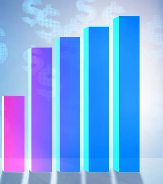 Gráficos de barras em crescimento no conceito de recuperação econômica - renderização 3d — Fotografia de Stock