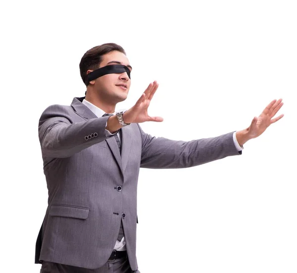 Geschäftsmann mit verbundenen Augen isoliert auf weißem Grund — Stockfoto