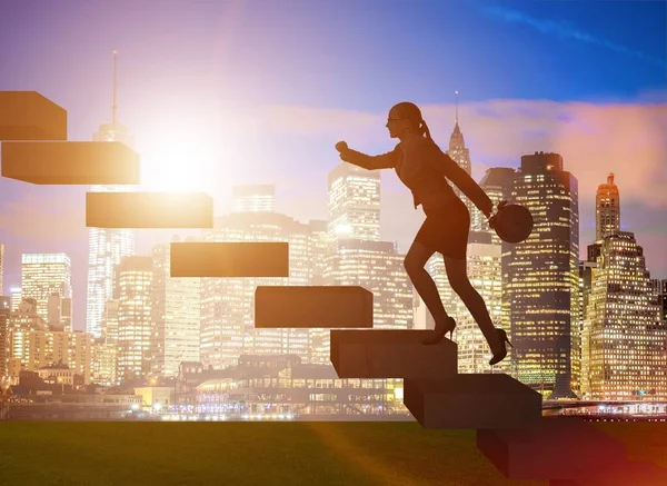 Businesswoman in career growth concept with stairs — Stock Photo, Image