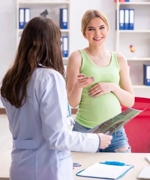 Hamile kadın düzenli kontrol için doktoru ziyaret ediyor. — Stok fotoğraf