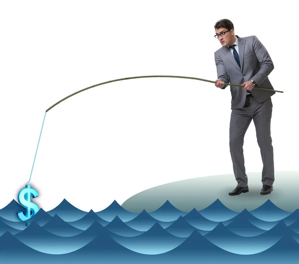 Affärsman som fiskar upp dollar från vattnet — Stockfoto