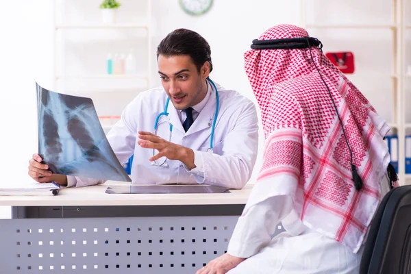 Old male arab visiting young male doctor