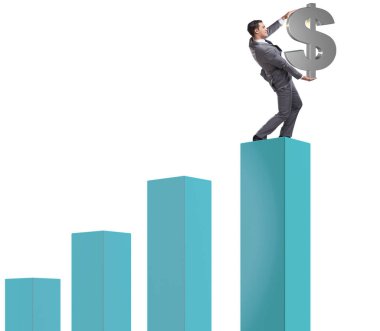 Ekonomik büyüme kavramında dolar işareti taşıyan işadamı