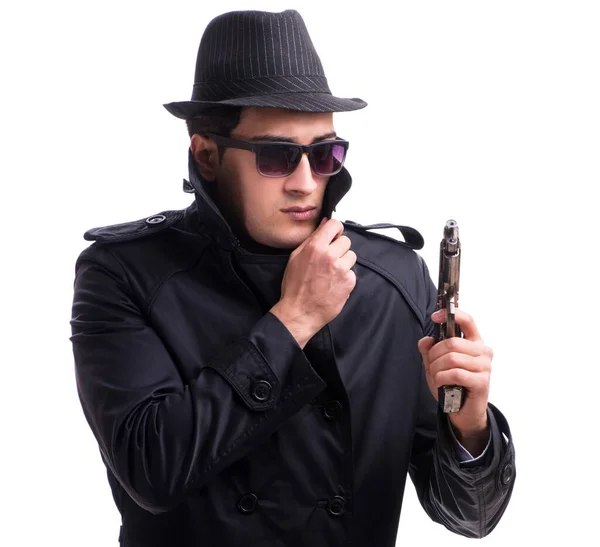 흰색 바탕에 고립 된 권총을 가지고 있는 사람 — 스톡 사진