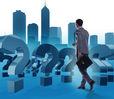 Soru işaretleriyle belirsizlik konseptinde iş adamı