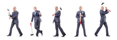 Beyaz baltalı komik iş adamı.