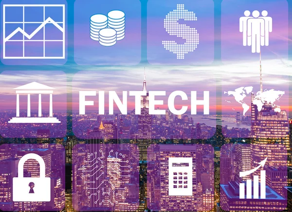 Conceito de cidade inteligente com conceito de tecnologia financeira fintech — Fotografia de Stock