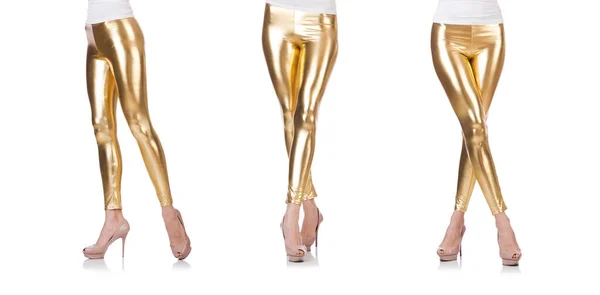 Женские ноги с чулками на белом — стоковое фото