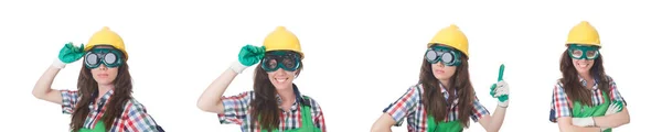 Woman wearing goggles in safety concept — Stock Photo, Image
