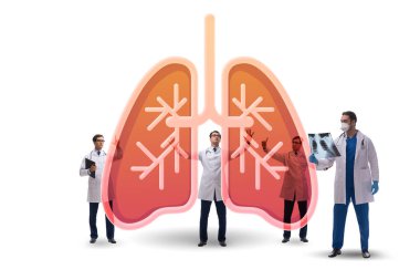 Hastanın akciğerlerini inceleyen doktorların çizimi